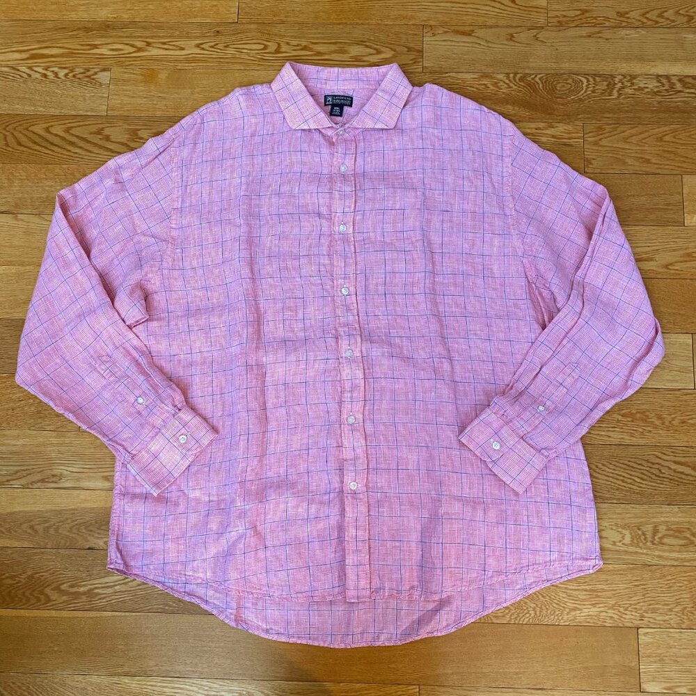 Lands' End Baird McNutt Irish Linen Shirt Pink Check Button Down Men XXL